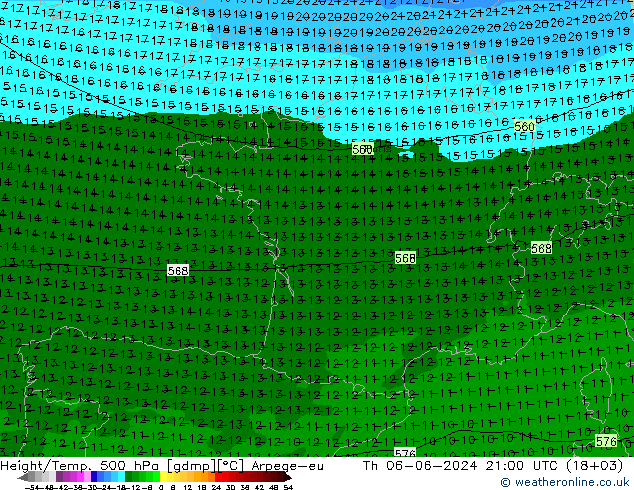 Height/Temp. 500 hPa Arpege-eu  06.06.2024 21 UTC