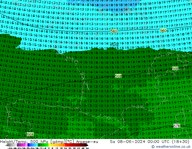 Height/Temp. 500 hPa Arpege-eu Sa 08.06.2024 00 UTC