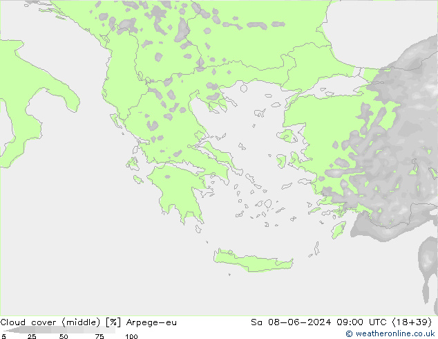 oblačnosti uprostřed Arpege-eu So 08.06.2024 09 UTC