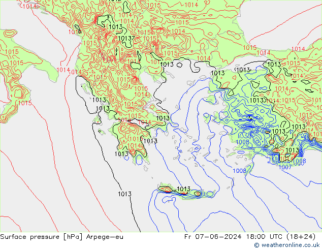 Luchtdruk (Grond) Arpege-eu vr 07.06.2024 18 UTC