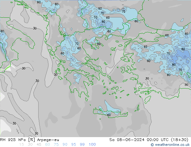 RH 925 hPa Arpege-eu sab 08.06.2024 00 UTC