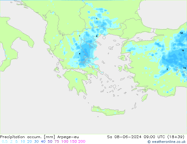 Precipitación acum. Arpege-eu sáb 08.06.2024 09 UTC