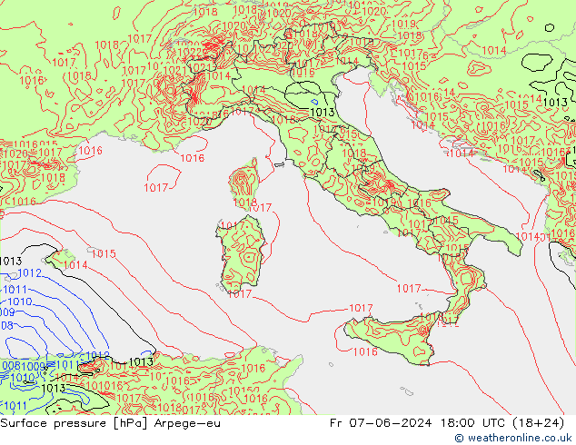 приземное давление Arpege-eu пт 07.06.2024 18 UTC