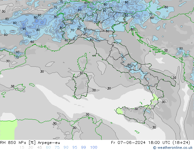 RH 850 hPa Arpege-eu Fr 07.06.2024 18 UTC