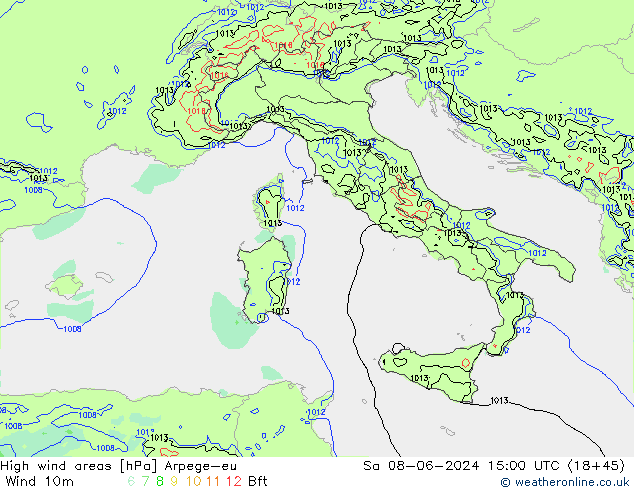 High wind areas Arpege-eu Sa 08.06.2024 15 UTC