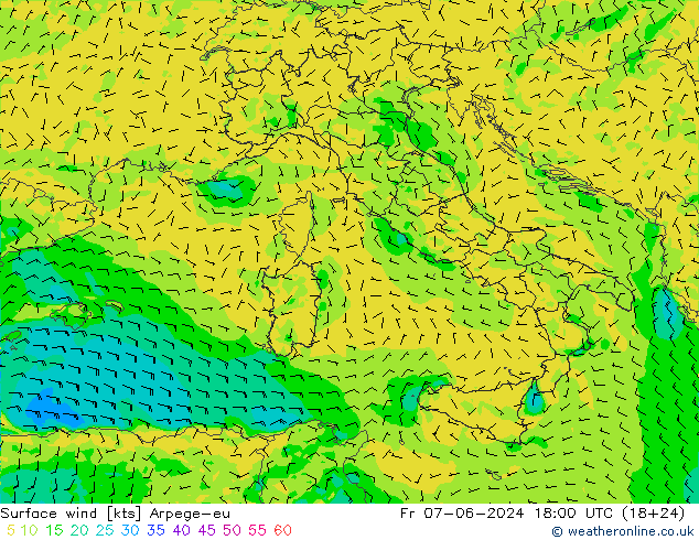 Vento 10 m Arpege-eu Sex 07.06.2024 18 UTC