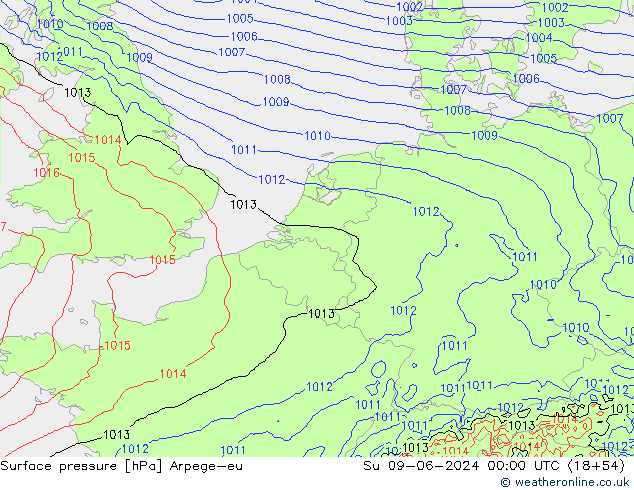 Bodendruck Arpege-eu So 09.06.2024 00 UTC