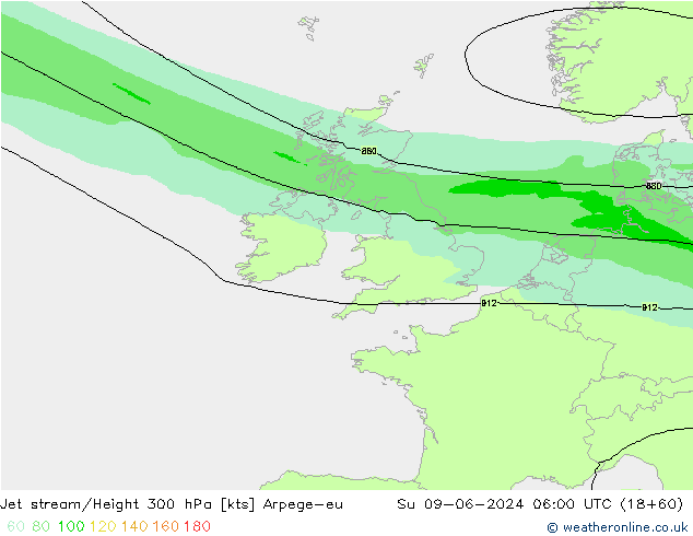 Jet stream/Height 300 hPa Arpege-eu Su 09.06.2024 06 UTC