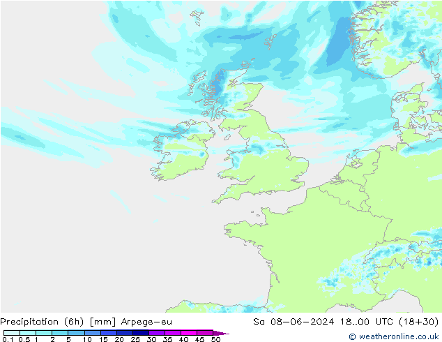 Precipitation (6h) Arpege-eu Sa 08.06.2024 00 UTC