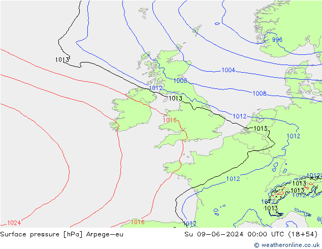 Presión superficial Arpege-eu dom 09.06.2024 00 UTC