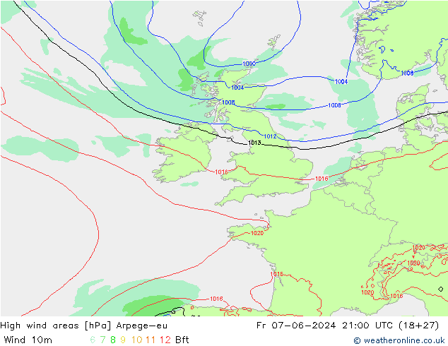 High wind areas Arpege-eu Sex 07.06.2024 21 UTC