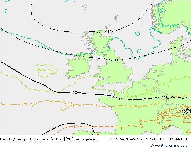 Yükseklik/Sıc. 850 hPa Arpege-eu Cu 07.06.2024 12 UTC