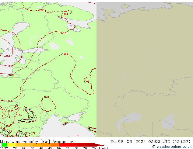 Max. wind velocity Arpege-eu  09.06.2024 03 UTC