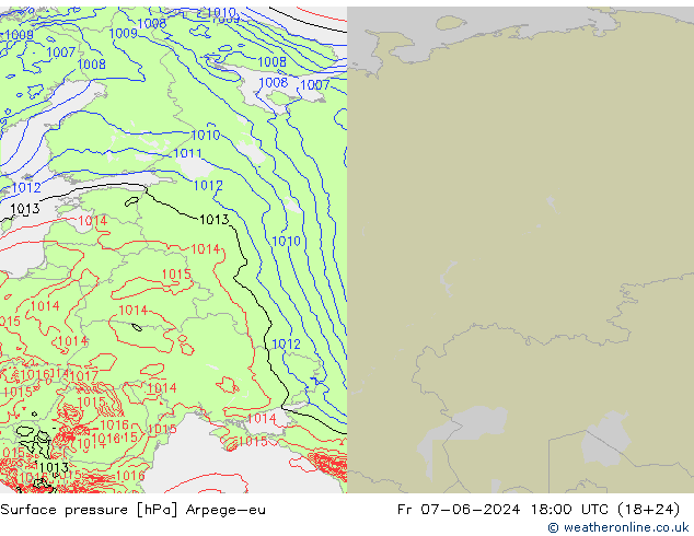 Pressione al suolo Arpege-eu ven 07.06.2024 18 UTC