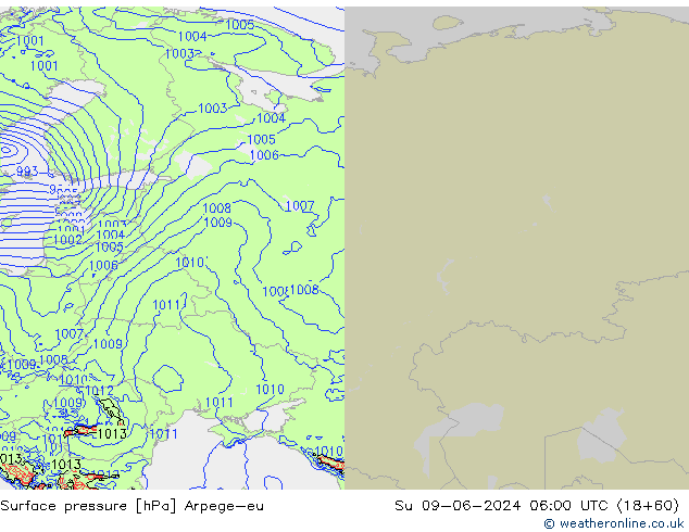 Presión superficial Arpege-eu dom 09.06.2024 06 UTC