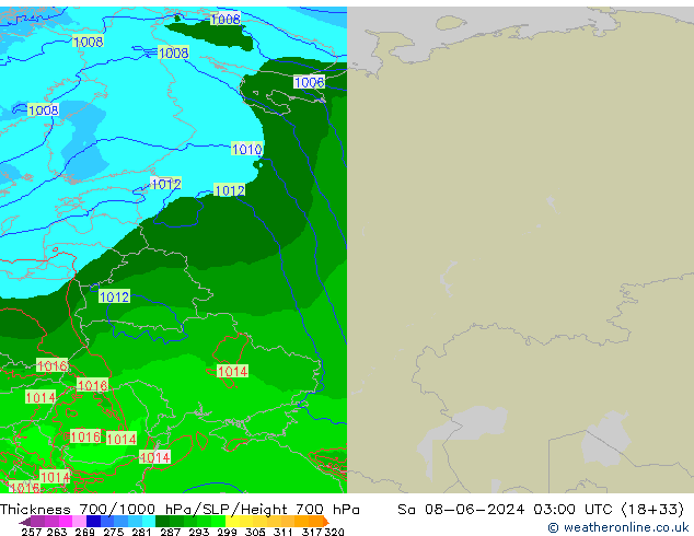 Thck 700-1000 hPa Arpege-eu  08.06.2024 03 UTC