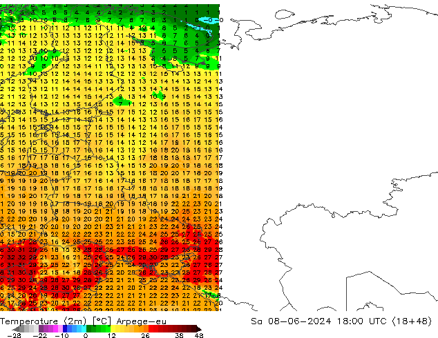 Temperature (2m) Arpege-eu Sa 08.06.2024 18 UTC