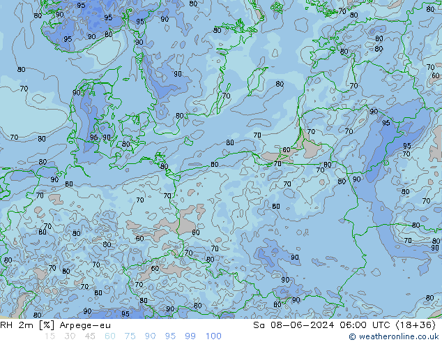 RH 2m Arpege-eu sab 08.06.2024 06 UTC