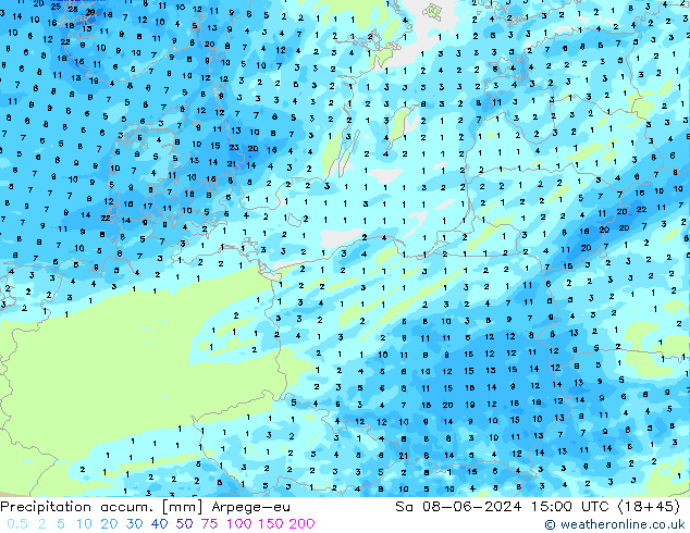 Precipitation accum. Arpege-eu so. 08.06.2024 15 UTC