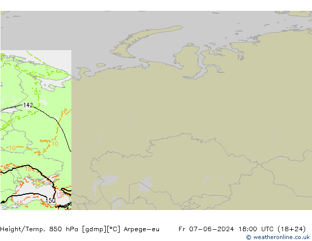 Géop./Temp. 850 hPa Arpege-eu ven 07.06.2024 18 UTC