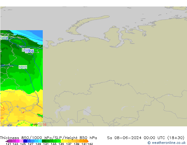 Thck 850-1000 hPa Arpege-eu Sáb 08.06.2024 00 UTC