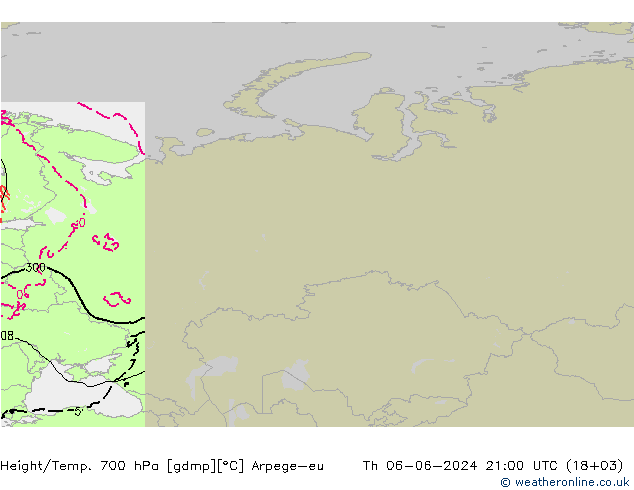 Height/Temp. 700 hPa Arpege-eu Th 06.06.2024 21 UTC