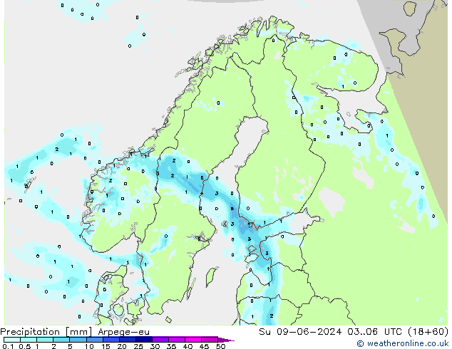 precipitação Arpege-eu Dom 09.06.2024 06 UTC