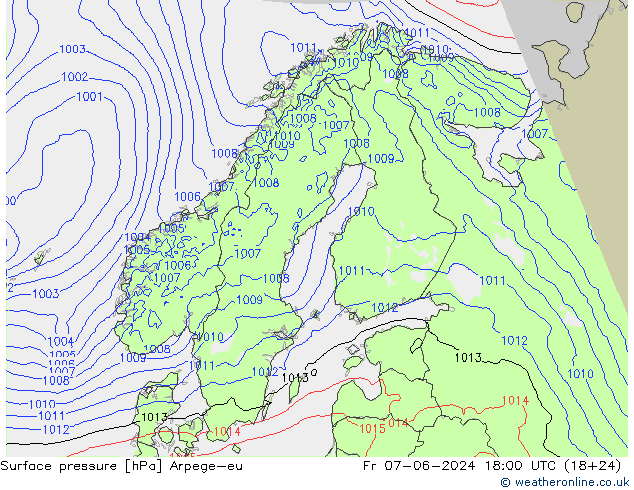 Surface pressure Arpege-eu Fr 07.06.2024 18 UTC