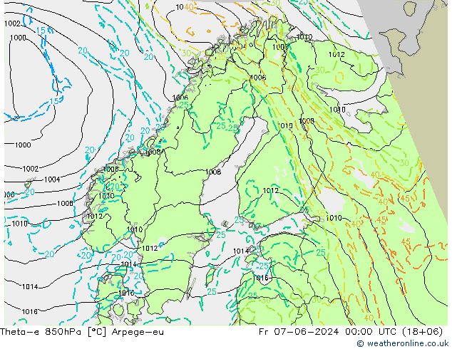 Theta-e 850hPa Arpege-eu Fr 07.06.2024 00 UTC