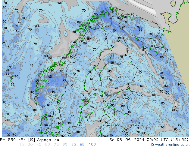 RH 850 hPa Arpege-eu So 08.06.2024 00 UTC