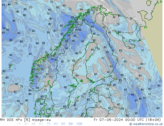 Humedad rel. 925hPa Arpege-eu vie 07.06.2024 00 UTC