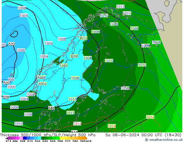 Thck 500-1000hPa Arpege-eu Sa 08.06.2024 00 UTC