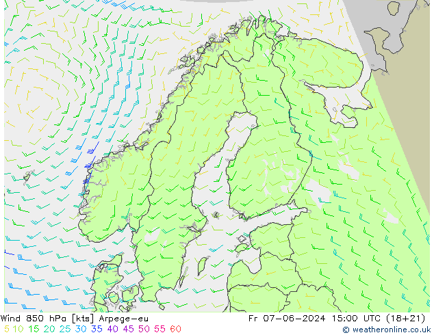 Wind 850 hPa Arpege-eu Fr 07.06.2024 15 UTC