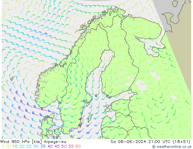 Wind 850 hPa Arpege-eu So 08.06.2024 21 UTC