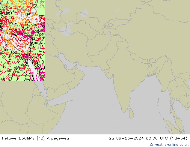 Theta-e 850hPa Arpege-eu Su 09.06.2024 00 UTC