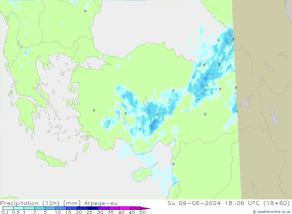 Yağış (12h) Arpege-eu Paz 09.06.2024 06 UTC