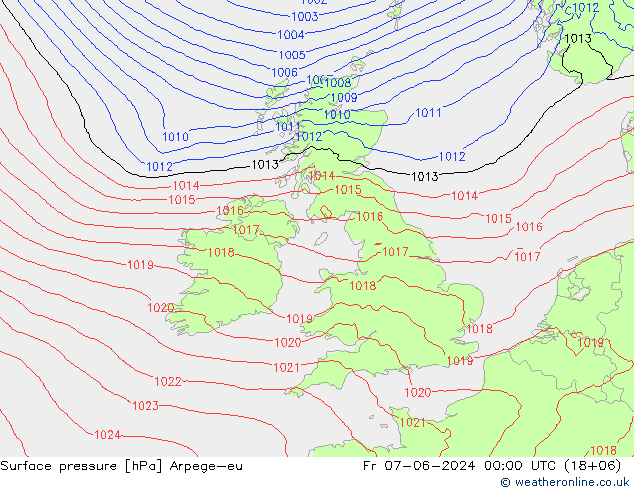 Surface pressure Arpege-eu Fr 07.06.2024 00 UTC