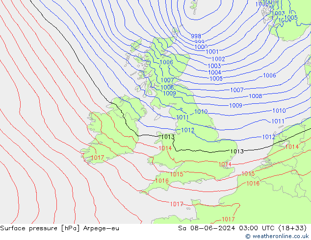 приземное давление Arpege-eu сб 08.06.2024 03 UTC