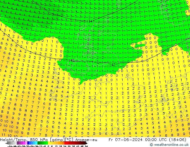 Height/Temp. 850 hPa Arpege-eu Sex 07.06.2024 00 UTC