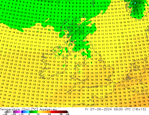 Temperature (2m) Arpege-eu Fr 07.06.2024 09 UTC