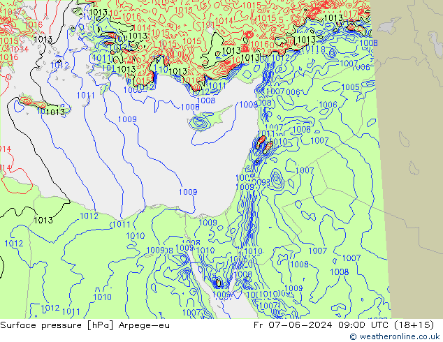 приземное давление Arpege-eu пт 07.06.2024 09 UTC