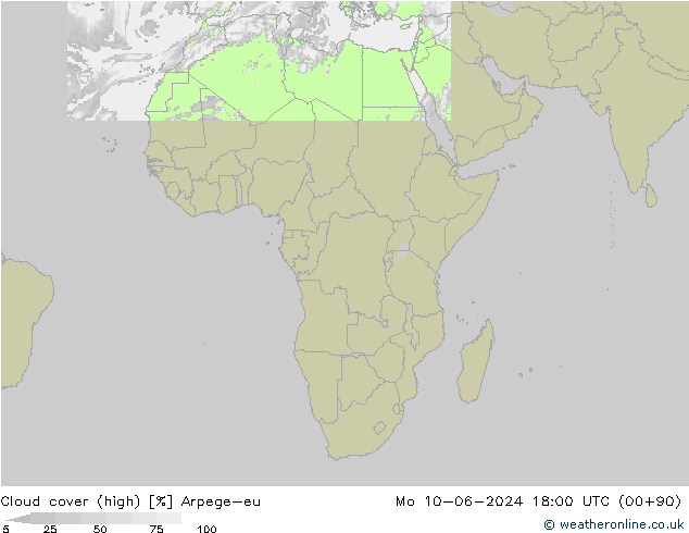 Nuages (élevé) Arpege-eu lun 10.06.2024 18 UTC