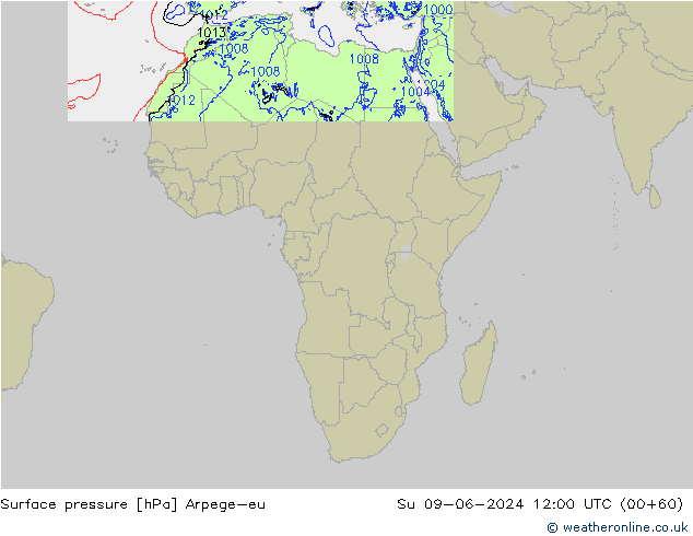 Atmosférický tlak Arpege-eu Ne 09.06.2024 12 UTC