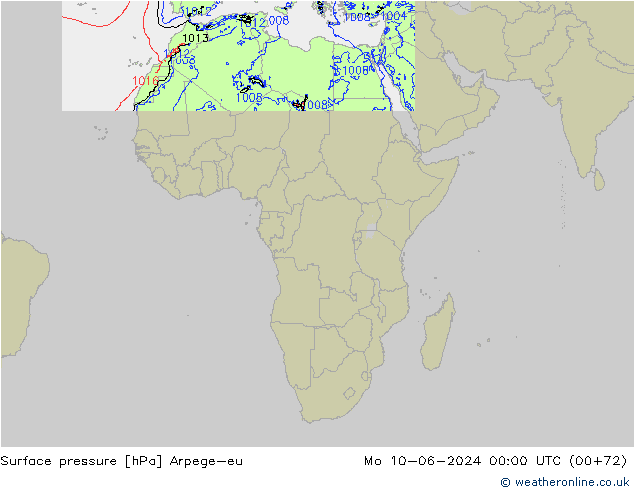 Surface pressure Arpege-eu Mo 10.06.2024 00 UTC