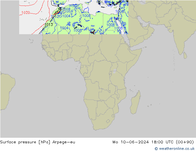 Surface pressure Arpege-eu Mo 10.06.2024 18 UTC