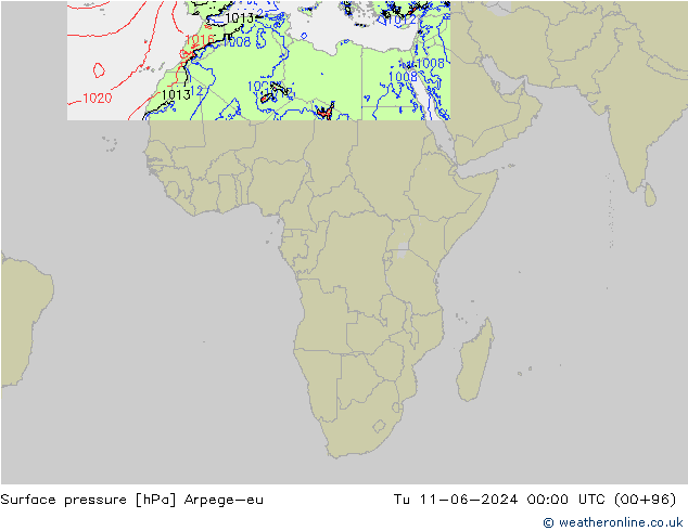 Surface pressure Arpege-eu Tu 11.06.2024 00 UTC