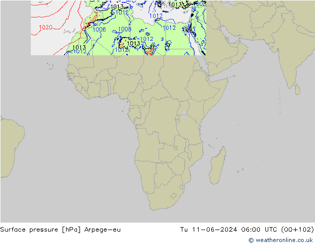 Pressione al suolo Arpege-eu mar 11.06.2024 06 UTC