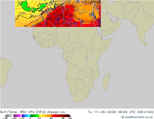 SLP/Temp. 850 hPa Arpege-eu wto. 11.06.2024 06 UTC