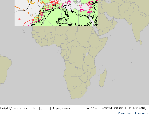 Height/Temp. 925 hPa Arpege-eu Ter 11.06.2024 00 UTC