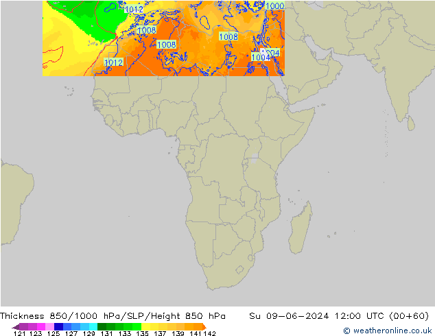 Thck 850-1000 hPa Arpege-eu Dom 09.06.2024 12 UTC